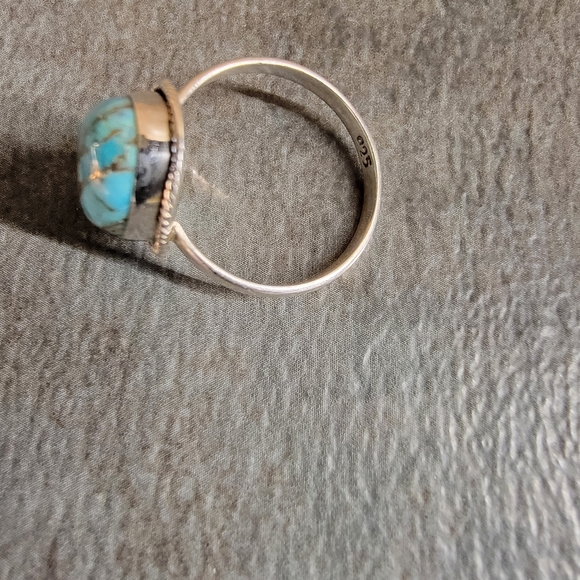 Native Copper Turquoise Gemstone Ring 8 Sterling Silver Boho Size Womens - Picture 3 of 3